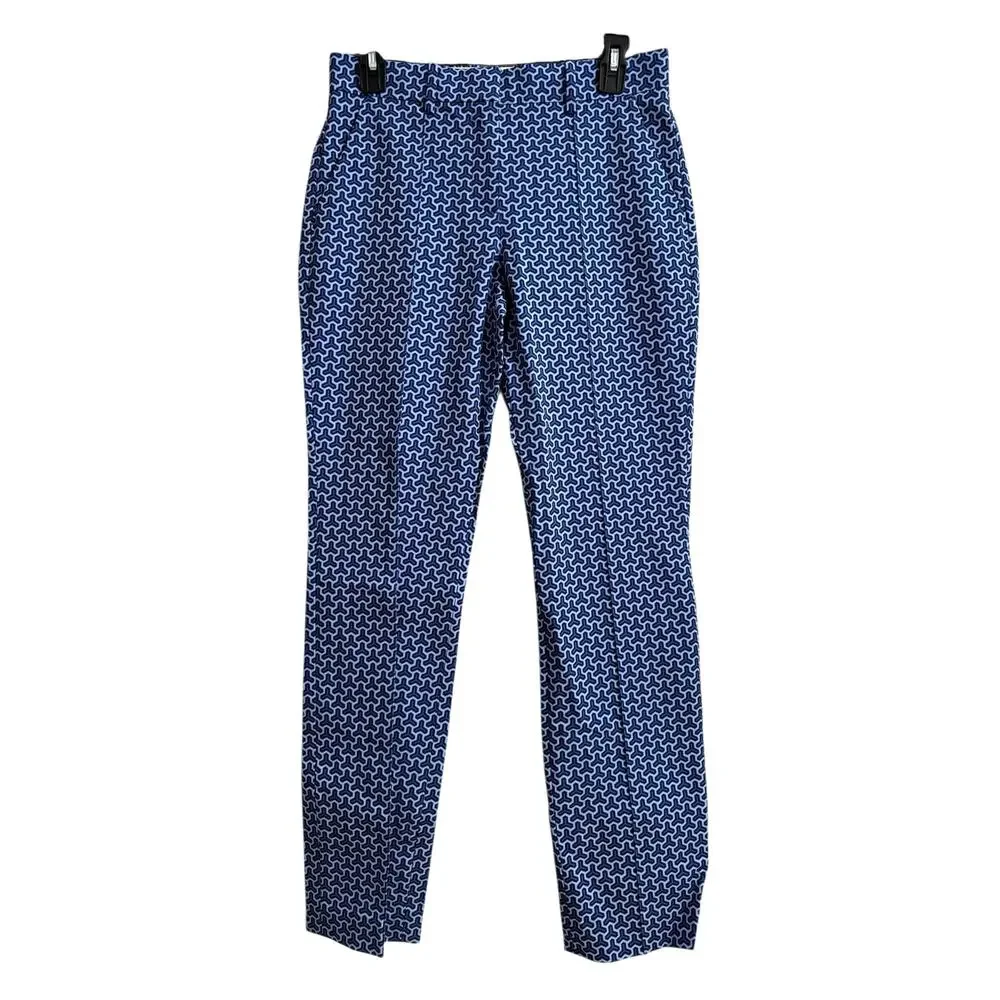 Tory Burch NEW Sport Blue Patterned stitch front seam Straight Leg Pants SZ 2 - Picture 3 of 9